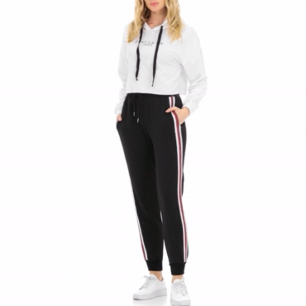 White  Long Sleeve Crop Top Sweatshirt Hoodies - Picture 5 of 8